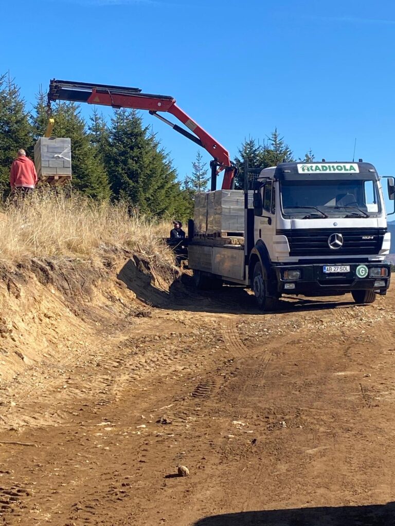 Camion cu macara pentru transport materiale construcții